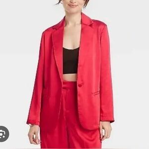 a new day red satin blazer